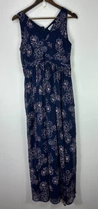 Motherhood Maternity Maxi Dress S Navy Floral Empire Waist Boho Baby Shower - Picture 1 of 8