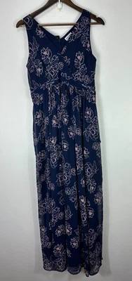 Motherhood Maternity Maxi Dress S Navy Floral Empire Waist Boho Baby Shower - Image 1 of 4