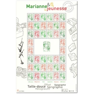 FEUILLE FRANCE F4774A TIMBRES "MARIANNE ET LA JEUNESSE" (2013) FEUILLE COMPLETE - Picture 1 of 3
