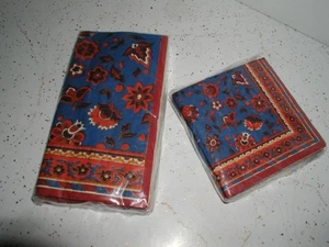 Hallmark Paper Dinner Cocktail Napkins bandana floral decoupage crafting red blu - Picture 1 of 2
