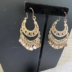 Retro Boho Dangle Earrings Alloy 14K Gold Plated 3” Lightweight. Stunning - Picture 1 of 7