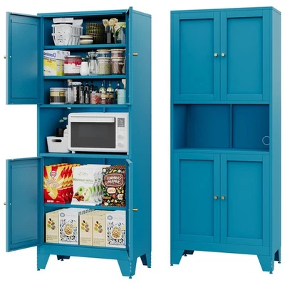 Металлический кухонный кладовой шкаф 69 дюймов в высоту с дверцами и регулируемыми полками - Изображение 1 из 4