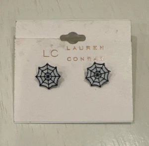 LC Lauren Conrad Spiderweb Earrings Spooktacular Stud Black White NWT - Picture 1 of 2