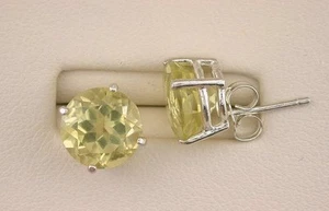 9mm Round Natural Brazilian Citrine Pair Sterling Silver Gem Gemstone Earrings - Picture 1 of 1