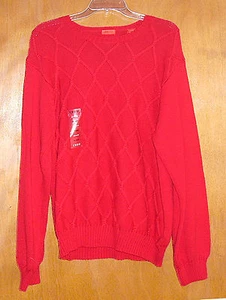 Neu mit Etikett Herren Izod $ 70 edler langärmliger Baumwollpullover rot Rautenmuster Zopfmuster - XL * - Bild 1 von 1