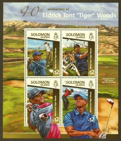 Solomon Islands Sc# 1786, Golfer Tiger Woods, Sheet of 4, VF/XF MNH, SCV $12.50 Cover