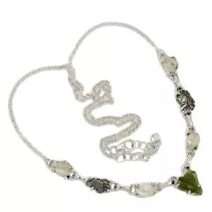Collar de plata 925 con diamantes y moldavita checos genuinos naturales SN19039 - Imagen 1 de 1