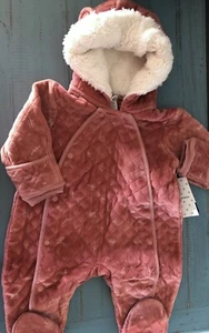 Baby Nordstrom Furry Hood Bunting Snowsuit Pink Desert Dottie Bear Ears NWT 6 mo - Picture 1 of 6