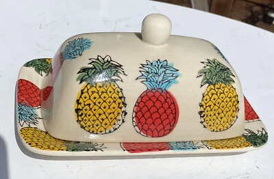 Signature Housewares Stoneware Modern Red & Yellow Pineapple Double Butter Dish - Image 1 of 4