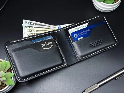 Classic Black Leather Wallet for Men Handcrafted Premium Quality Leather Gift - Image 1 of 4