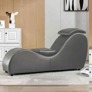 Chaise Lounge Sex Chair Yoga Gray Faux Leather Armless Curved Adult Lounger New - Picture 1 of 8
