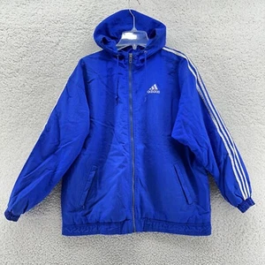 Vtg Adidas XL Blue 3 Stripe Full Zip Hooded Jacket Coat Logo Sport Winter Y2K - Picture 1 of 11