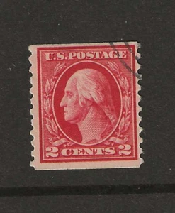 US Scott #444 used 2c carmine Washington 1914 perf 10 vertical coil wmk 190 f/v - Picture 1 of 2
