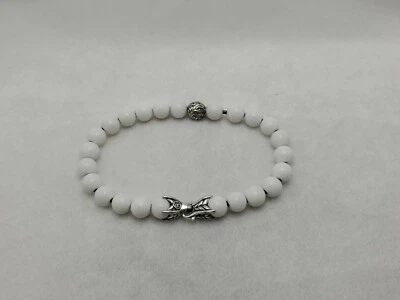 David Yurman White Agate Spiritual Bead Bracelet with silver wave, length 8.75" - Image 1 of 4