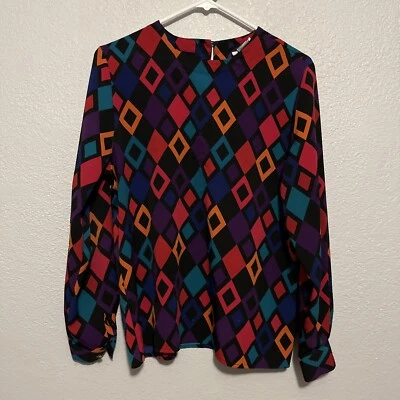 Vintage Jaqueline Ferrar Colorful Geometric Long Sleeve Blouse Size Medium - Изображение 1 из 4