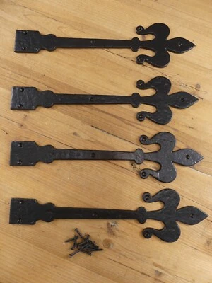 4 GRANDES DOBRADIÇAS FALSAS DOBRADIÇA MANEQUIM PORTA DE GARAGEM PORTÃO CELEIRO 16" LONGO FLOR DE LIS - Imagem 1 de 4