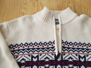 IZOD 1/4 Zip Creme Ski Lodge Fair Isle Nordic Design Pullover Sweater Men's XL - Picture 1 of 9