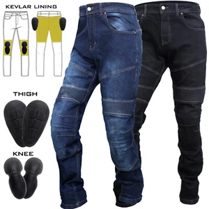 Mens Armoured Motorcycle Jeans Motorbike Pant Denim Trousers Lined with Kevlar - Picture 1 of 5