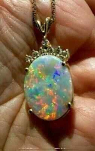3Ct Oval Cut Simulated Fire Opal Diamond Women's Pendant 14K Yellow Gold Plated - Picture 1 of 4