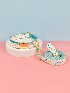 COLOURFUL DOG COLLAR LOVE HEART DESIGN , LEASH & BANDANA SET (LARGE/XL) - Picture 1 of 21