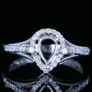 Damenring 14 Karat Weißgold über 2 kt Birnenform Verlobungsring Diamant Halbfassung - Bild 1 von 7