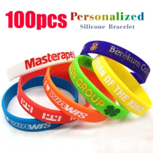 100x Custom Silicone Bracelets Wristbands Printed W/Company School Slogan Logo - Picture 1 of 35
