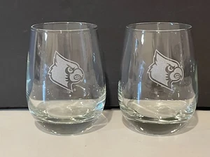 Two (2) Etched Louisville Cardinals Rocks Glasses - Made by Libbey - Picture 1 of 9