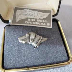 Vintage Sid Bell Originals Silver Hound Dog Tie Pin Tack in Orig Box 6.2g C708 - Picture 1 of 4