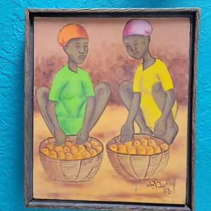 VINTAGE HENRY BOTTEX OIL PAINTING HAITIAN ART 13x11 ON BOARD FRAMED 1973 - Picture 1 of 3