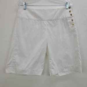 Ralph Lauren Golf Shorts Women 6 White Gold Button Cotton Mid Rise - Picture 1 of 11