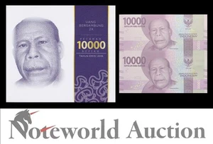 INDONESIA 10000 Rupiah 2016 P 157a Prefix AA UNCUT 2 IN 1 With Folder UNC - Picture 1 of 6