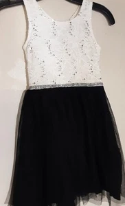 Speechless Girls Party Dress Size 7 Black White Lace Tulle Beaded Pearl Belt - Picture 1 of 3