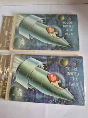 2 Packs~ 20 Outer Space Birthday Invitations Astronaut Birthday Party Cards Ship - Image 1 of 2