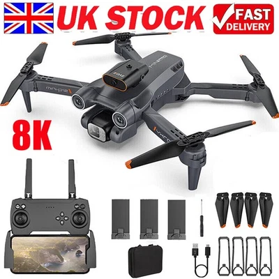 8K HD Drone Dual Camera WIFI FPV  Foldable Selfie RC Quadcopter+3 Batteries - Image 1 of 4