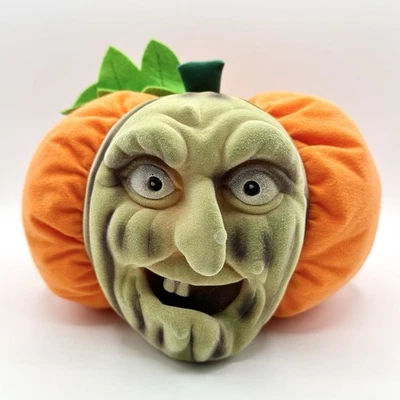 Vintage 1997 Stuffins Pumpkin Flocked 3D WITCH FACE Plush Pillow Halloween Foto 1 de 4