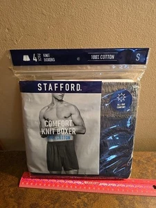 Stafford Men's 4-Pack 100% Cotton Knit Boxer Shorts Navy/Gray Sz S - Picture 1 of 2