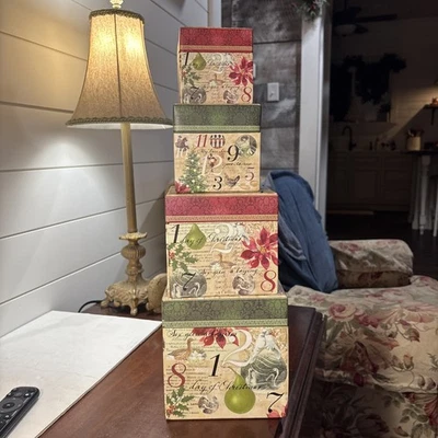 Punch Studio 12 Days Of Christmas Nesting Stacking Boxes Set of 4 - Image 1 of 4