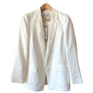 Forever New Blazer Womens Jacket Size 8 White Linen Long Sleeve Collared Open - Picture 1 of 17