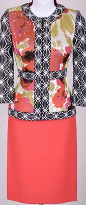 Saia Jaqueta ST.JOHN Feminina Verde Preto Rosa Acabamento Marfim Floral Cintilante Zíper Tamanho 2 - Imagem 1 de 4