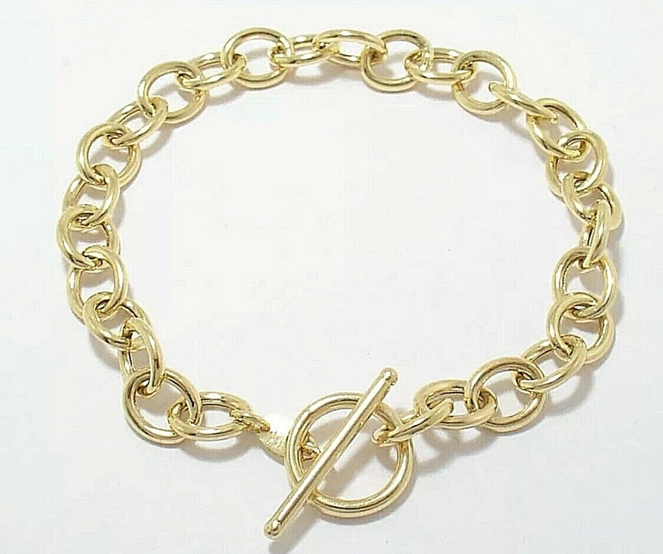 "Brazalete de oro amarillo de 14k sólido resistente hecho en Italia palanca de 8"" de largo" Foto 1 de 4