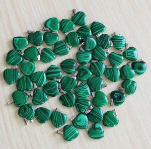 Green Malachite Natural Stone Heart Pendant with Snake Chain Necklace - Picture 1 of 2