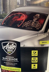 Universal Skull skeleton autoCar Windshield Accordion Visor Sun Shade 63"x 28.5" - Foto 1 di 6