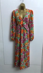 Vila Ladies Long Sleeved Midi Dress Size 10 New Pink White Green Orange V Neck - Picture 1 of 5