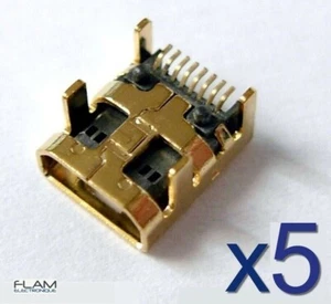 5x Connecteur Mini USB femelle 8 broches / 8 pins Female Gold Connector solder - Bild 1 von 8