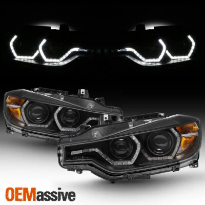 Se adapta a [F32 DRL] BMW F30 2012-15 Serie 3 Sedán Negro LED DRL Proyector Faros Foto 1 de 4