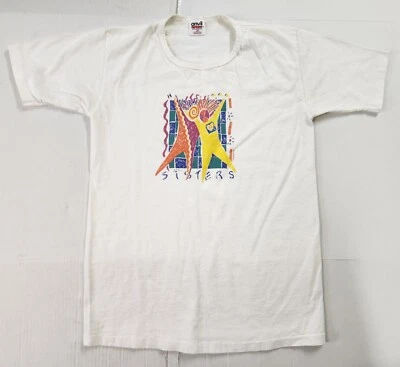 Camisa Blanca Hermanas Vintage Años 90 Mediana Campers 1996 Hecha en EE. UU. Puntada Única  Foto 1 de 4