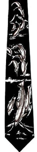 Diving Dolphins Men's Neck Tie Ocean Animal Sea Mammal Gift Black Necktie - Picture 1 of 3
