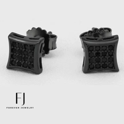 Brinco masculino prata esterlina preto 925 CZ brilhante 6/9mm quadrado* + caixa - Imagem 1 de 3