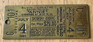Vintage “Annie” Brass 1981 Orchestra Ticket - Picture 1 of 2