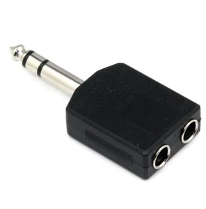 6.35mm Stereo Plug Male to Twin 6.35mm Female Jack Stereo Audio Splitter Adapter - Picture 1 of 4